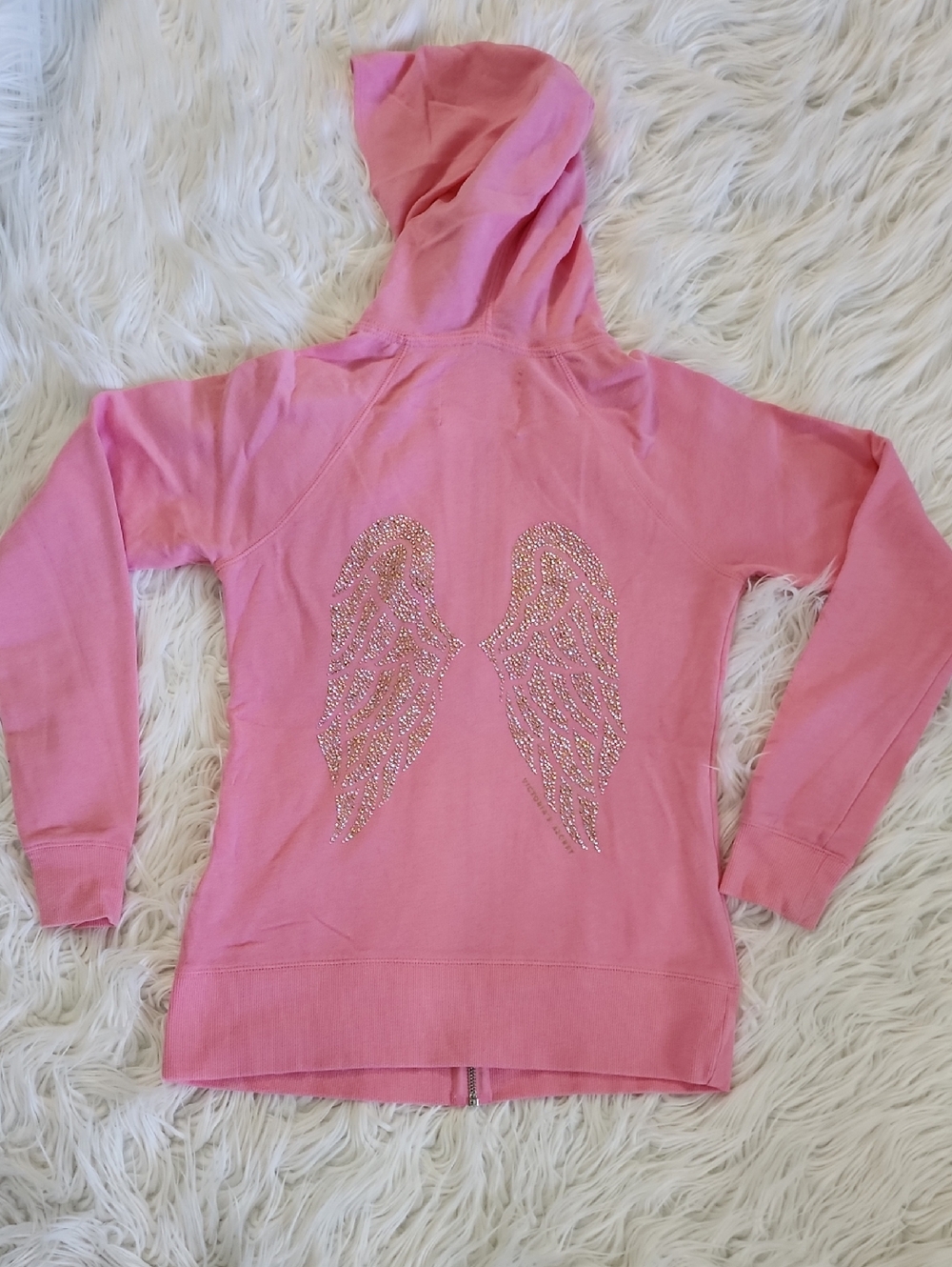Victoria's Secret Pink Hoodie with Gold/Silver Rhinestone Angel Wings